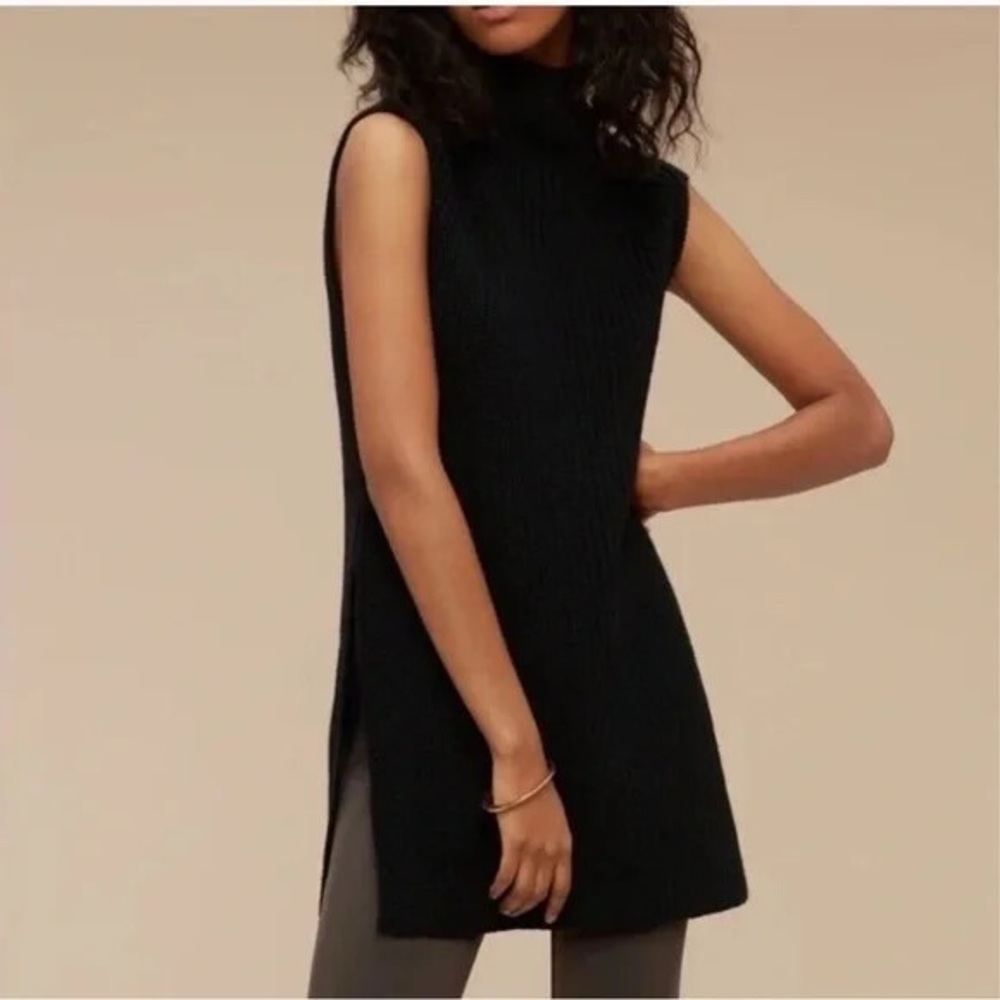 💕💜Aritzia Wilfred 100% Merino Wool Sleeveless Mockneck Black Sweater XS EUC